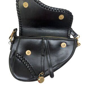 Black Asymmetrical Saddle Purse Women’s Handbag Faux Leather Boho Crossbody Bag